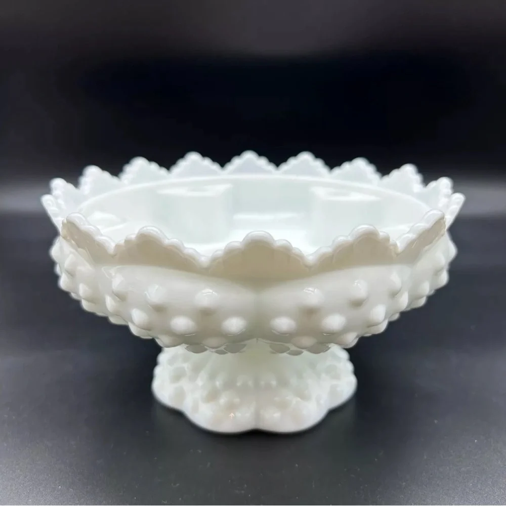 Vintage Fenton Milk Glass Hobnail Creative Flower Bowl Footed Candle Holdr White